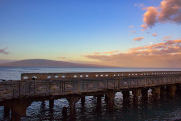 View of Lanai from Mala Pier on Maui.