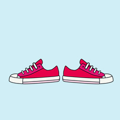 Illustration of pink sneakers over a blue background.