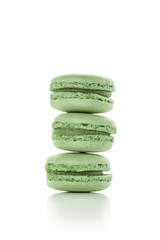 tower of three pistachio flavored macaroons