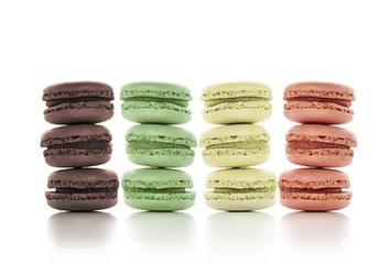 towers of three different flavored macaroons