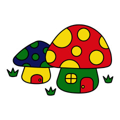 Mushroom house cartoon illustration isolated on white background for children color book