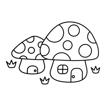Mushroom house cartoon illustration isolated on white background for children color book
