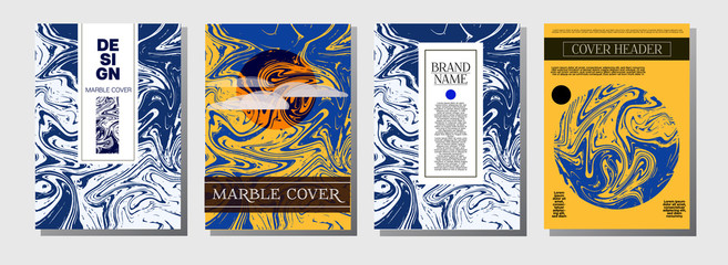 Artistic Covers Set. Marble Texture Background. Trendy Oil Paint Blue, Green, Yellow, Purple, Orange, Red Business Templates. Artistic Cover, Rich Noble Ebru Invitation Design, Marble Texture.
