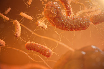 3d Illustration viruses, bacteria, cell infected organism, decreased immunity. Virus abstract background in space