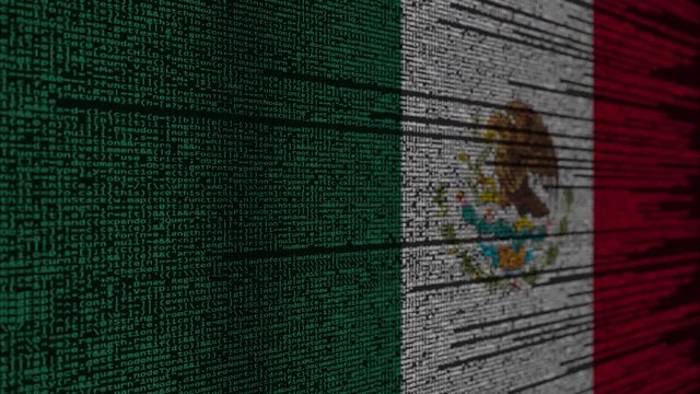 Program code and flag of Mexico. Mexican digital technology or programming related loopable animation