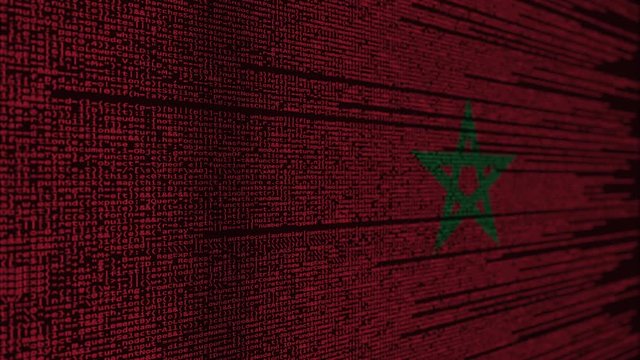 Program code and flag of Morocco. Moroccan digital technology or programming related loopable animation
