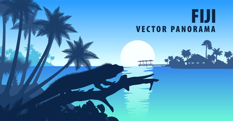vector panorama of Fiji with banded iguana