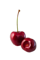 Two sweet cherries . Isolated on white, close-up