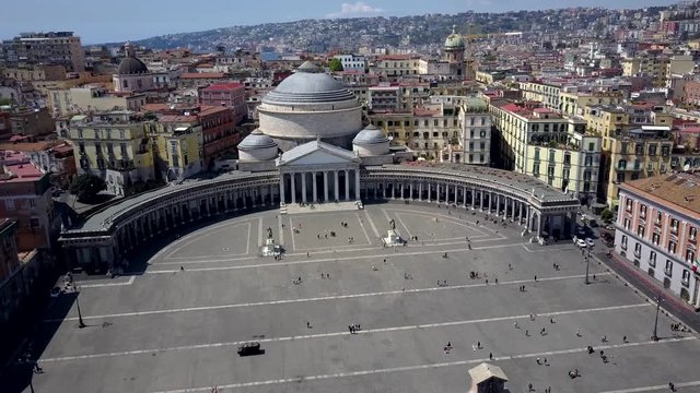 Piazza del plebiscito aerial shot. Naples, Italy.