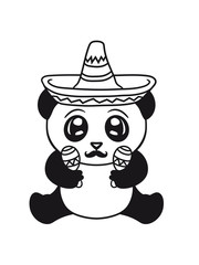 mexiko mexikaner sombrero hut musik party rasseln mustache schnurrbart südamerika niedlich sitzend klein dick gesicht panda süß bär china asien schwarz weiß comic cartoon