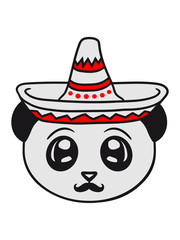 kopf schild mexiko mexikaner sombrero hut mustache schnurrbart südamerika niedlich klein dick gesicht panda süß bär china asien schwarz weiß comic cartoon