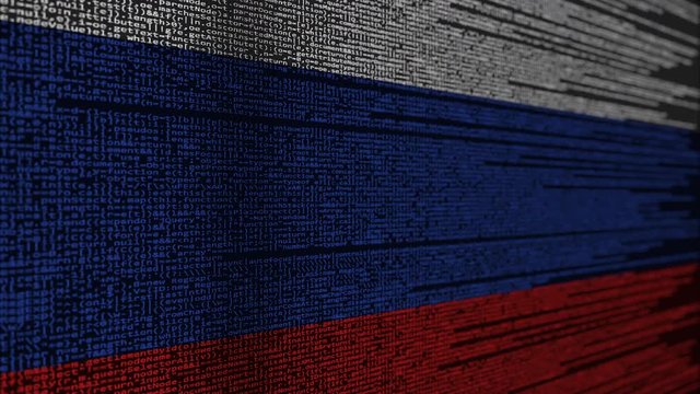 Program code and flag of Russia. Russian digital technology or programming related loopable animation
