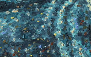 Oil Painting. Abstract texture of brush strokes and multicolored oil paint stains. Wool surface.