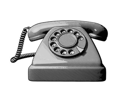 Vintage old telephone illuatration isolated on wihte BG