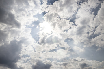 Summer sky with puffy dark clouds