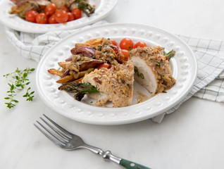 Homemade Dinner of Chicken Stuffed with Asparagus