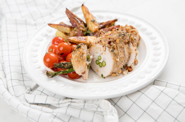 Homemade Dinner of Chicken Stuffed with Asparagus
