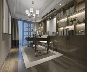 3d rendering business meeting and working room in home office