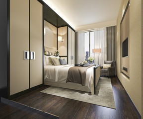 3d rendering beautiful luxury bedroom suite in hotel with tv