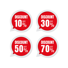sale. Discount price tags. speech sticker label discount 10% 30% 50% 70%. on white background. marketing business
