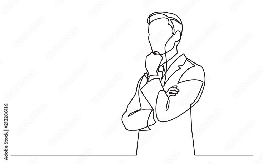 Canvas Prints continuous line drawing of businessman thinking hard