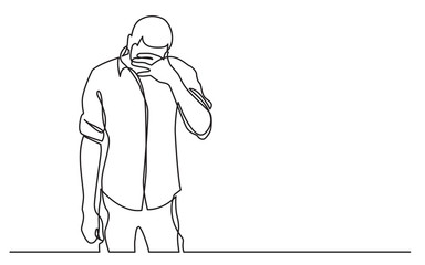 continuous line drawing of standing man in despair