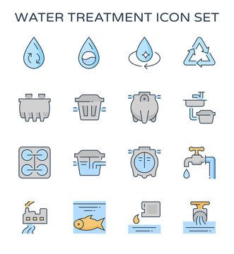 Water treatment plant and septic tank icon, editable stroke.
