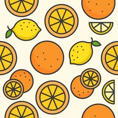 Orange and lemon Tropical Fruit seamless pattern