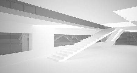 Abstract parametric white interior with neon lighting. 3D illustration and rendering.