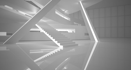 Obraz premium Abstract parametric white interior with neon lighting. 3D illustration and rendering.