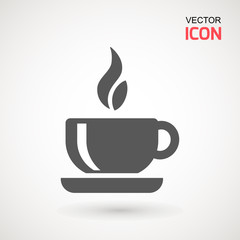 Coffee cup icon, Simple vector coffee icon. Vector illustration isolated on white. Silhouette simple. Logotype concept. Logo design template.
