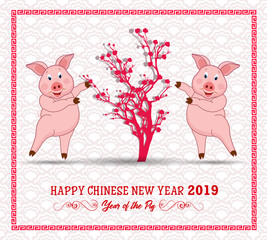 Happy  Chinese New Year  2019 year of the pig.  Lunar new year