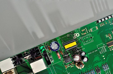Electronic Board top view.Lit by side light. Casts long shadows