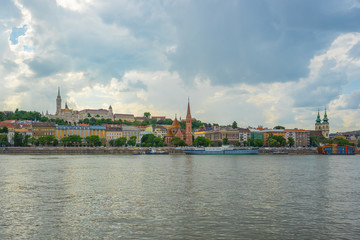Panorama view of Buda bank of Danube River in Budapest city, Hungary