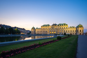 Belvedere Museum Palace at night in Vienna, Austria - obrazy, fototapety, plakaty
