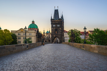 Naklejka na ściany i meble Sunrise in Prague with old town bridge tower in Prague, Czech