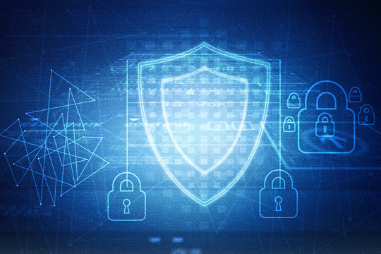 2d illustration Security concept - shield on digital code background
