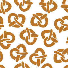 Pretzels seamless vector pattern on a white background. Vector illustration. Great for backgrounds, wrapping, fabric, kitchen items, and packaging. Perfect for Oktoberfest!