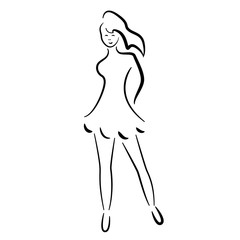 The symbol of the girl in black and white version isolated by white background.