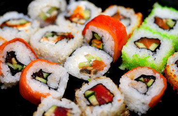 Photo of a macro background of delicious sushi