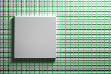 White square over the surface covered with green wire. Template for presentation with copy blank space. 3d illustration.