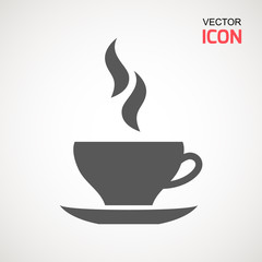 Coffee cup icon, Simple vector coffee icon. Vector illustration isolated on white. Silhouette simple. Logotype concept. Logo design template.