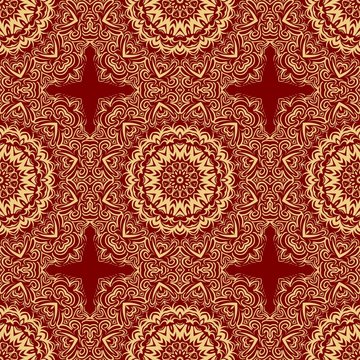 pattern with geometric color ornament, design for print fabric, bandana. vector illustration. red tone