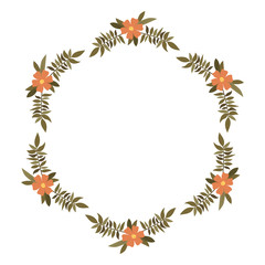 beautiful flower and leafs circular frame vector illustration design