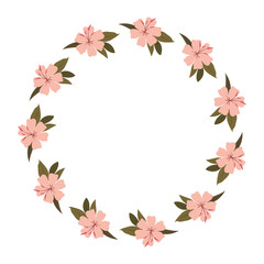 beautiful flower and leafs circular frame vector illustration design