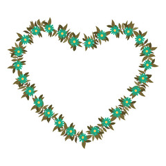 beautiful flower and leafs heart shaped frame vector illustration design