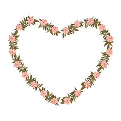 beautiful flower and leafs heart shaped frame vector illustration design