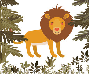 wild lion in the jungle scene vector illustration design