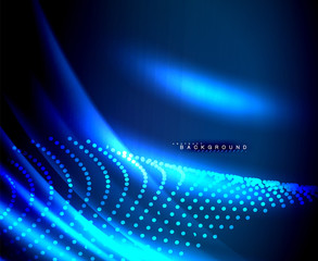 Obraz premium Neon glowing techno lines, hi-tech futuristic abstract background template with square shapes