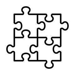 Obraz premium Four pieces of jigsaw puzzle or teamwork concept line art vector icon for apps and websites